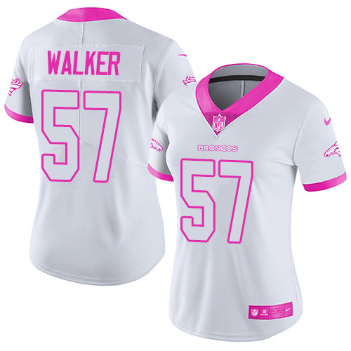 Denver Broncos #57 Demarcus Walker White/Pink Women's Stitched Limited Rush Fashion Jersey Womens