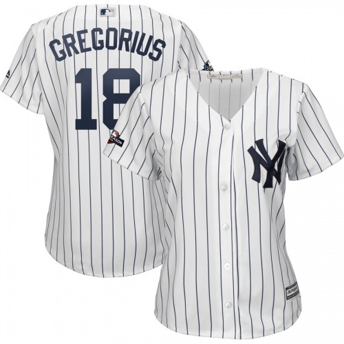 New York New York Yankees #18 Didi Gregorius Majestic Women's 2019 Postseason Official Cool Base Player Jersey White Navy Womens