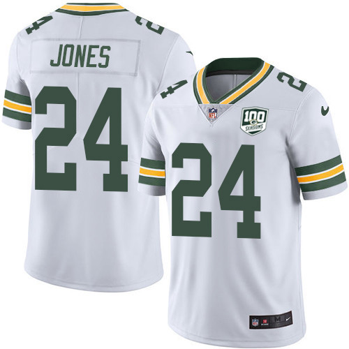 Green Bay Packers #24 Josh Jones White Youth 100th Season Stitched Vapor Untouchable Limited Jersey Youth