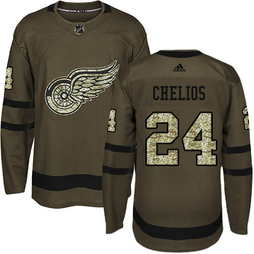 Adidas Detroit Red Wings #24 Chris Chelios Green Salute to Service Stitched Jersey Men's
