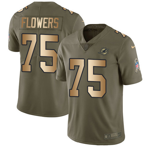 Miami Dolphins #75 Ereck Flowers Olive/Gold Youth Stitched Limited 2017 Salute To Service Jersey Youth