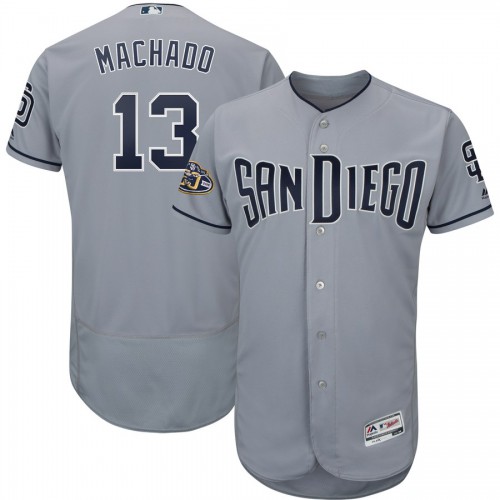 San Diego San Diego Padres #13 Manny Machado Majestic Flex Base Authentic Stitched Jersey Gray Men's