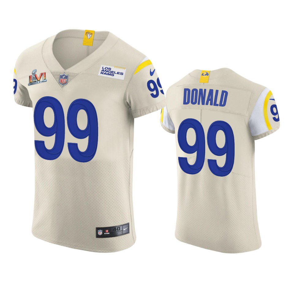 Los Angeles Rams #99 Aaron Donald Men's Super Bowl LVI Patch Vapor Elite Player Jersey - Bone