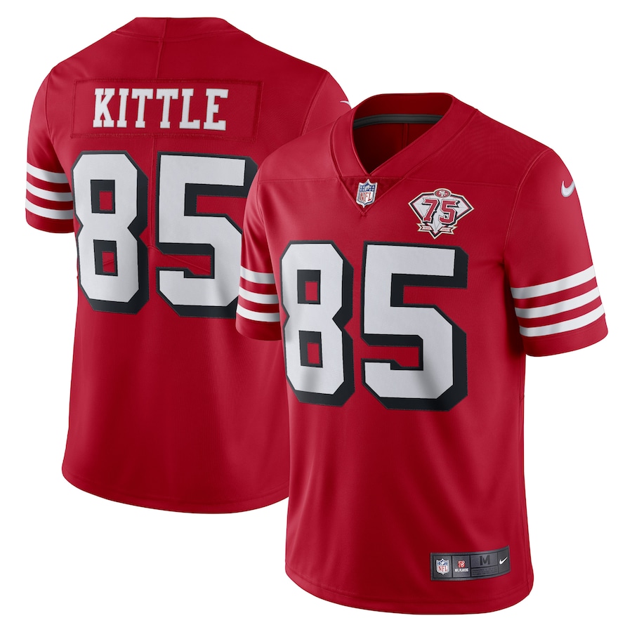 49ers #85 George Kittle Red Rush Youth 75th Anniversary Stitched Vapor Untouchable Limited Jersey