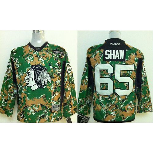 Chicago Blackhawks #65 Andrew Shaw Camo Veterans Day Practice Stitched Youth Jersey Youth