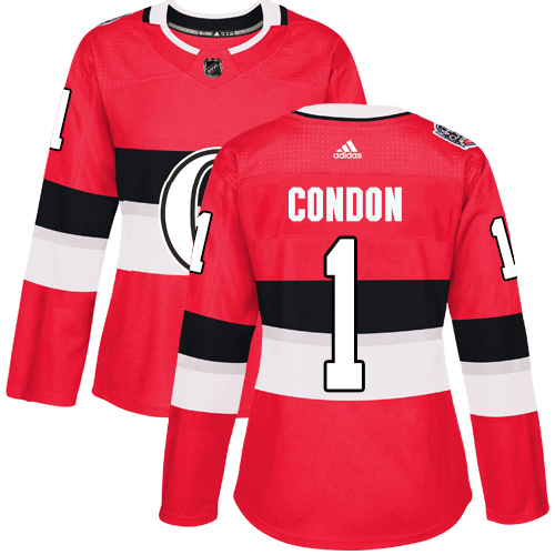 Adidas Ottawa Senators #1 Mike Condon Red Authentic 2017 100 Classic Women's Stitched Jersey Womens