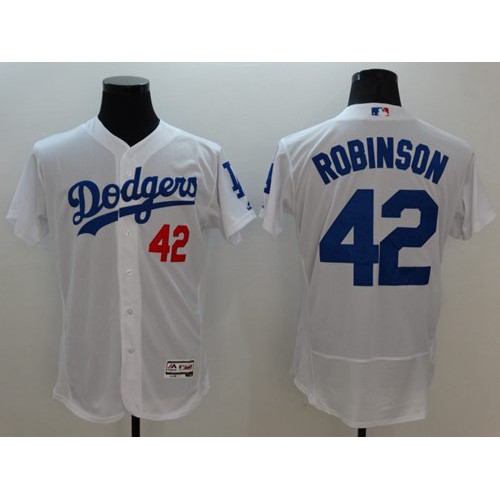 Los Angeles Dodgers #42 Jackie Robinson White Flexbase Authentic Collection Stitched Jersey Men's