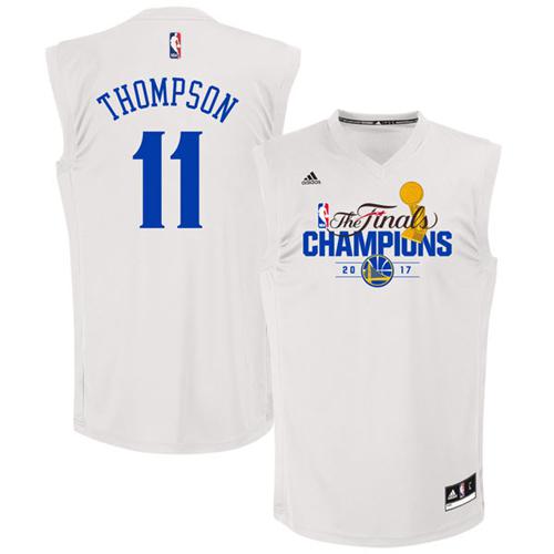 Golden State Warriors #11 Klay Thompson White 2017 Finals Champions Stitched Jersey Mens
