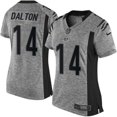 Cincinnati Bengals #14 Andy Dalton Gray Women's Stitched Limited Gridiron Gray Jersey Womens
