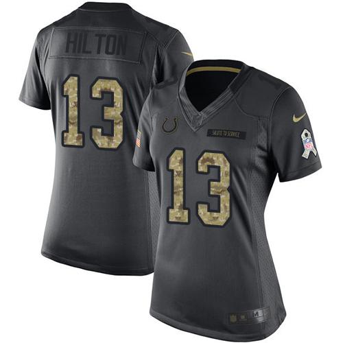 Colts #13 T.Y. Hilton Black Women's Stitched Limited 2016 Salute To Service Jersey