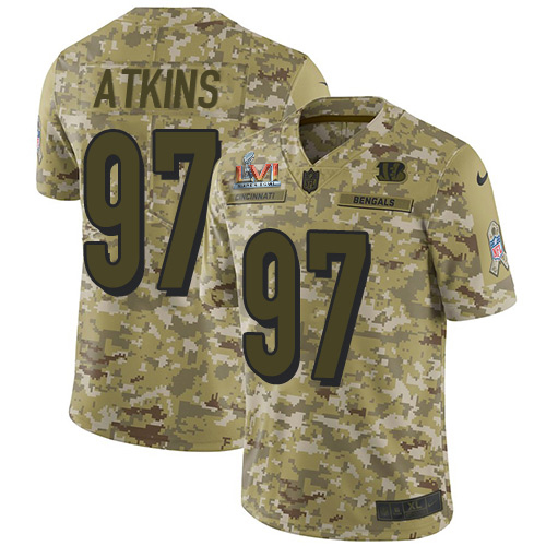 Cincinnati Bengals #97 Geno Atkins Camo Super Bowl LVI Patch Youth Stitched Limited 2018 Salute To Service Jersey Youth