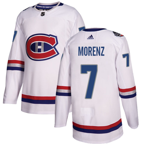Adidas Montreal Canadiens #7 Howie Morenz White Authentic 2017 100 Classic Stitched Jersey Men's