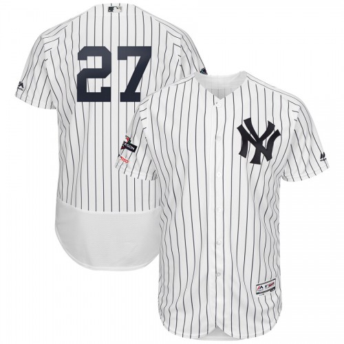 New York New York Yankees #27 Giancarlo Stanton Majestic 2019 Postseason Authentic Flex Base Player Jersey White Navy Men's