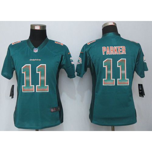 Miami Dolphins #11 DeVante Parker Aqua Green Team Color Women's Stitched Elite Strobe Jersey Womens
