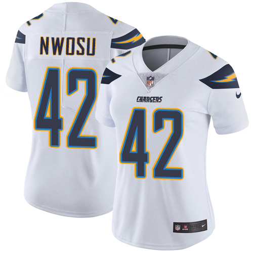Los Angeles Chargers #42 Uchenna Nwosu White Women's Stitched Vapor Untouchable Limited Jersey Womens