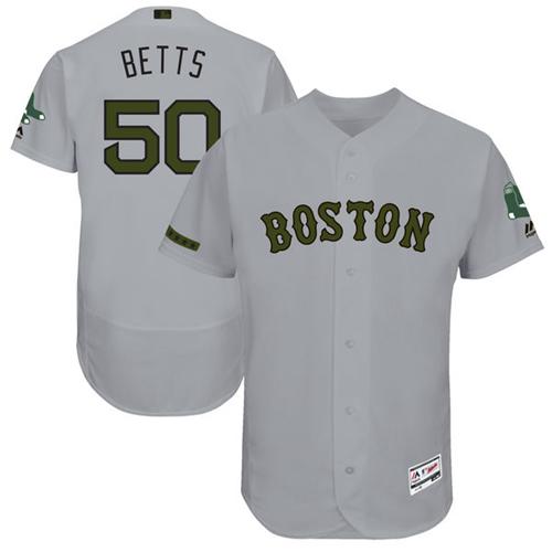 Boston Red Sox #50 Mookie Betts Grey Flexbase Authentic Collection Memorial Day Stitched Jersey Men's