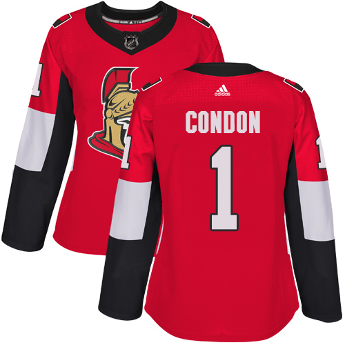 Adidas Ottawa Senators #1 Mike Condon Red Home Authentic Women's Stitched Jersey Womens