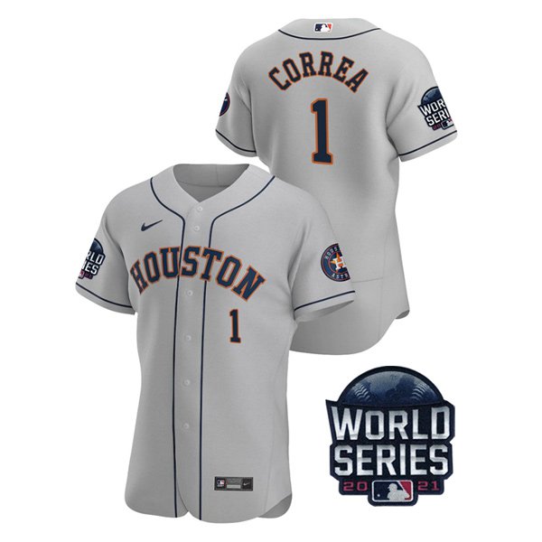Houston Astros #1 Carlos Correa Men's 150th Anniversary 2021 World Series Authentic Jersey - Gray