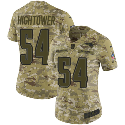 New England Patriots #54 Dont'a Hightower Camo Women's Stitched Limited 2018 Salute to Service Jersey Womens