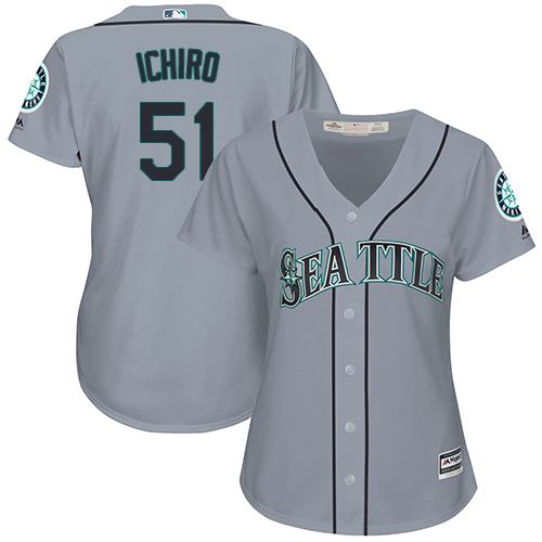 Seattle Mariners #51 Ichiro Suzuki Grey Road Women's Stitched Jersey Womens