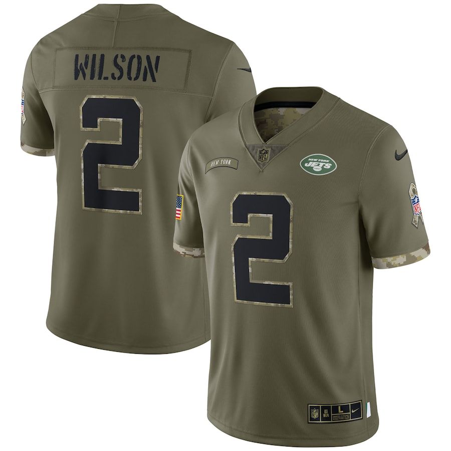 New York Jets #2 Zach Wilson Men's 2022 Salute To Service Limited Jersey - Olive