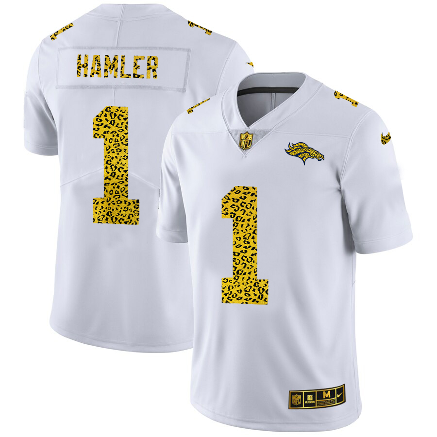 Denver Broncos #1 KJ Hamler Men's Flocked Leopard Print Vapor Limited Jersey White