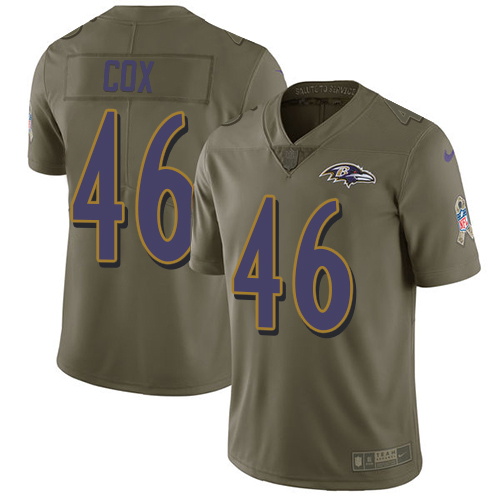 Baltimore Ravens #46 Morgan Cox Olive Youth Stitched Limited 2017 Salute to Service Jersey Youth