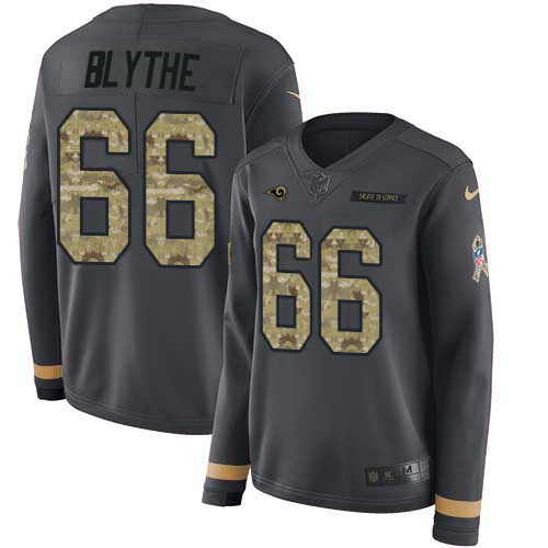 Los Angeles Rams #66 Austin Blythe Anthracite Salute to Service Women's Stitched Limited Therma Long Sleeve Jersey Womens