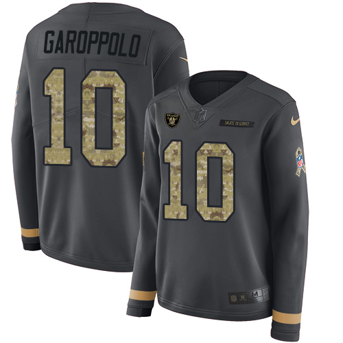 Raiders #10 Jimmy Garoppolo Anthracite Salute To Service Women's Stitched Limited Therma Long Sleeve Jersey