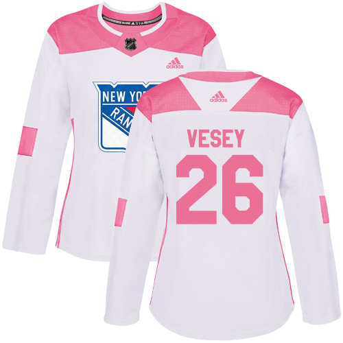 Adidas New York Rangers #26 Jimmy Vesey White/Pink Authentic Fashion Women's Stitched Jersey Womens