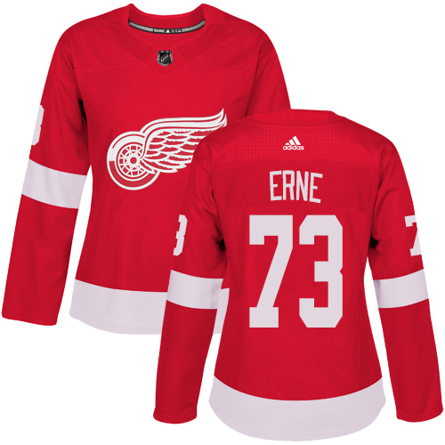 Adidas Detroit Red Wings #73 Adam Erne Red Home Authentic Women's Stitched Jersey Womens