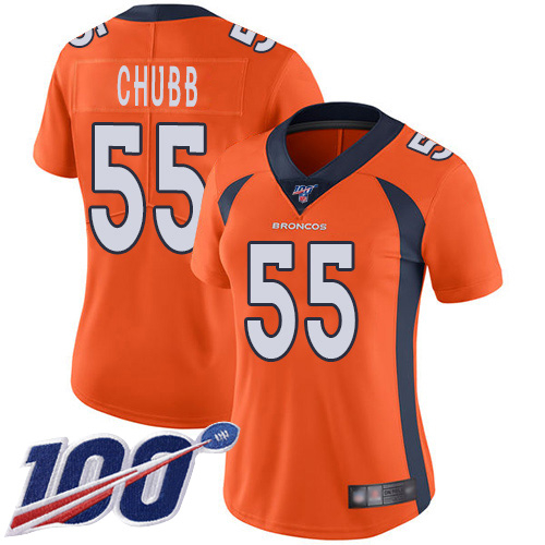 Denver Broncos #55 Bradley Chubb Orange Team Color Women's Stitched 100th Season Vapor Limited Jersey Womens