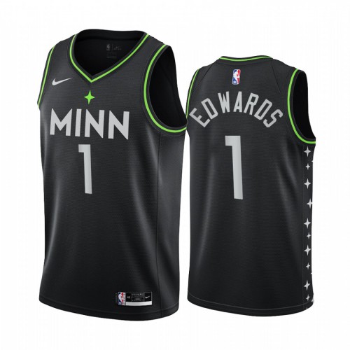 Minnesota Timberwolves #1 Anthony Edwards Black Youth Swingman 2020-21 City Edition Jersey Youth
