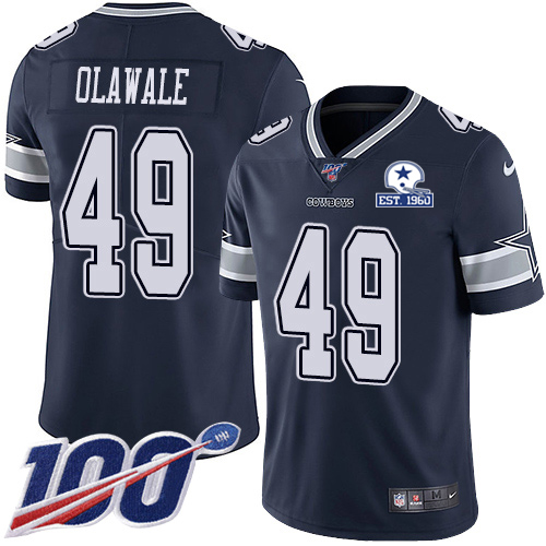 Dallas Cowboys #49 Jamize Olawale Navy Blue Team Color Men's Stitched With Established In 1960 Patch 100th Season Vapor Untouchable Limited Jersey