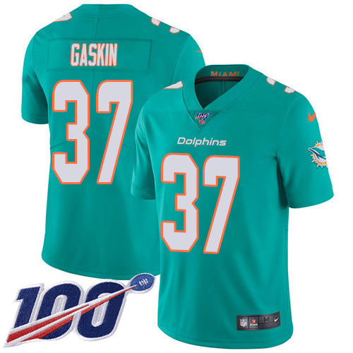 Miami Dolphins #37 Myles Gaskin Aqua Green Team Color Men's Stitched 100th Season Vapor Untouchable Limited Jersey Men's