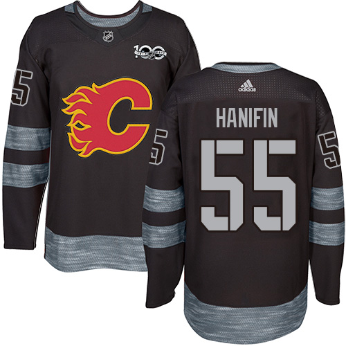 Adidas Calgary Flames #55 Noah Hanifin Black 1917-2017 100th Anniversary Stitched Jersey Men's