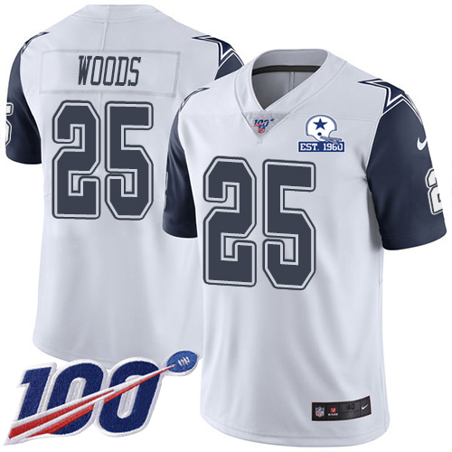 Dallas Cowboys #25 Xavier Woods White Men's Stitched With Established In 1960 Patch Limited Rush 100th Season Jersey Men's
