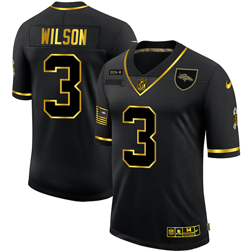 Denver Broncos #3 Russell Wilson Men's 2020 Salute To Service Golden Limited Jersey Black