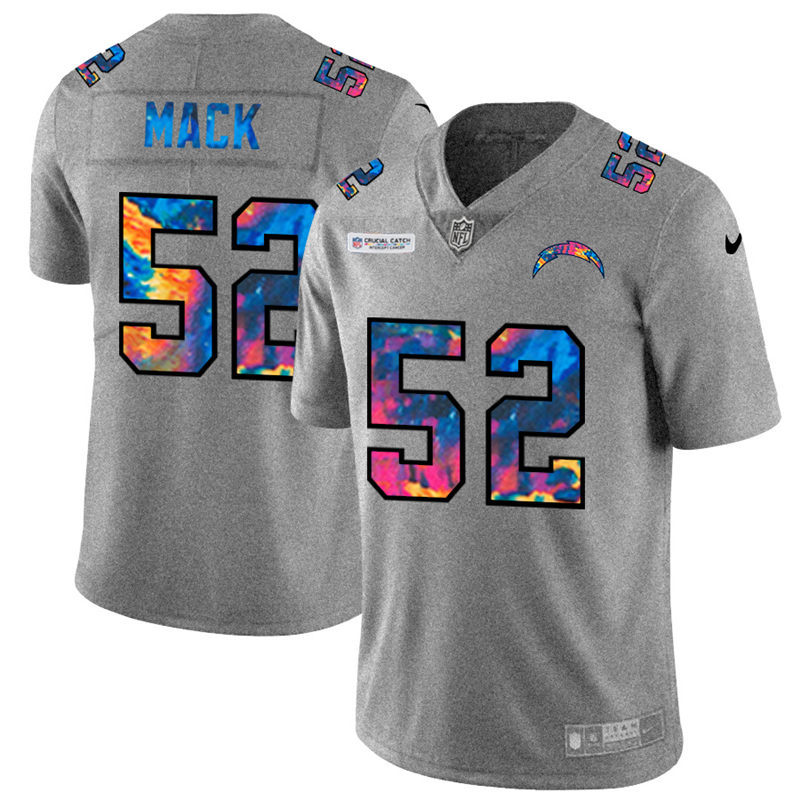 Los Angeles Chargers #52 Khalil Mack Men's Multi-Color 2020 Crucial Catch Jersey Greyheather