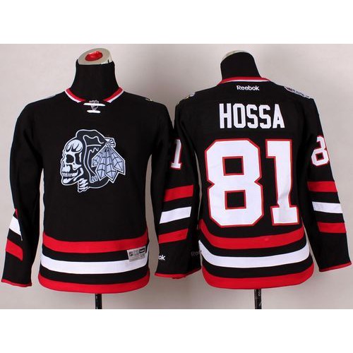 Chicago Blackhawks #81 Marian Hossa Black(White Skull) 2014 Stadium Series Stitched Youth Jersey Youth