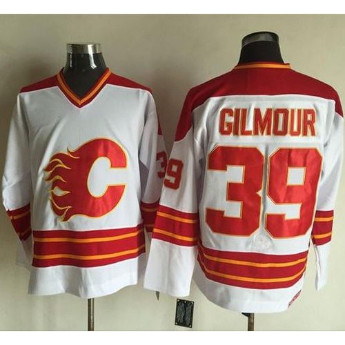 Calgary Flames #39 Doug Gilmour White CCM Throwback Stitched Jersey Men's