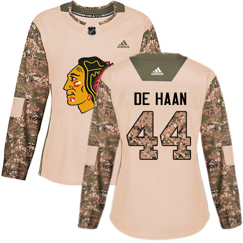 Adidas Chicago Blackhawks #44 Calvin De Haan Camo Authentic 2017 Veterans Day Women's Stitched Jersey Womens