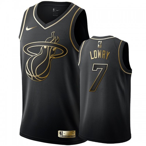 Miami Heat #7 Kyle Lowry Mens Black Golden Edition Swingman Jersey Mens