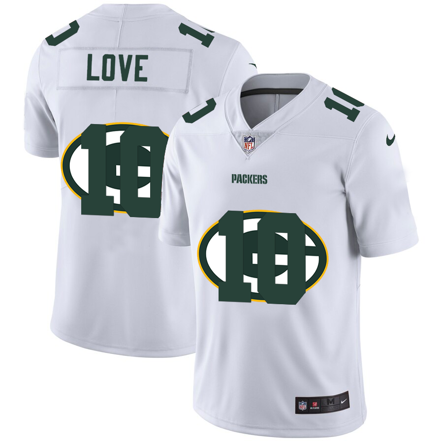 Green Bay Packers #10 Jordan Love White Men's Team Logo Dual Overlap Limited Jersey