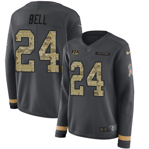 Cincinnati Bengals #24 Vonn Bell Anthracite Salute to Service Women's Stitched Limited Therma Long Sleeve Jersey Womens