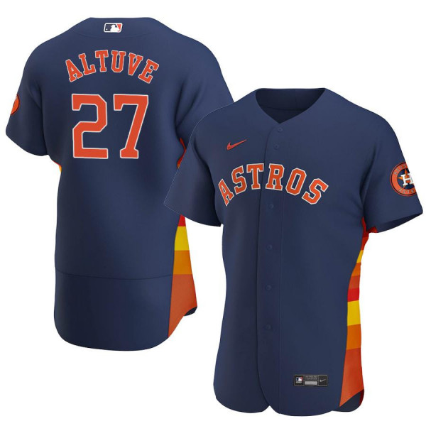 Men's Houston Astros 27 Authentic Navy Alternate 2020 Jose Altuve Jersey