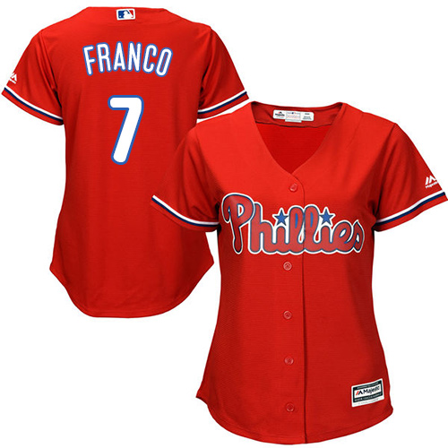 Philadelphia Phillies #7 Maikel Franco Red Alternate Women's Stitched Jersey Womens