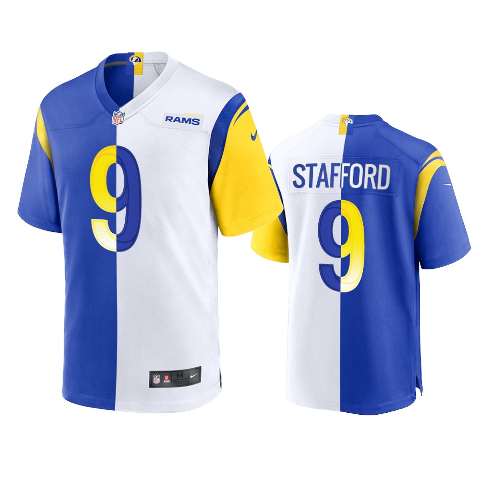 Los Angeles Rams #9 Matthew Stafford Men's Royal White Split Game Limited Jersey
