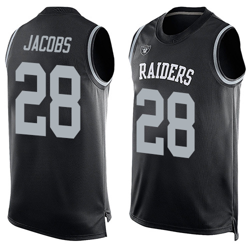 Raiders #28 Josh Jacobs Black Team Color Men's Stitched Limited Tank Top Jersey