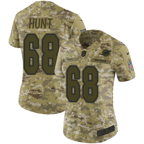 Miami Dolphins #68 Robert Hunt Camo Women's Stitched Limited 2018 Salute To Service Jersey Womens